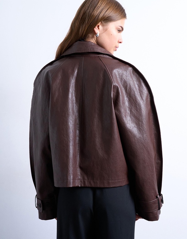 TOPSHOP - Faux Leather Ovoid Sleeve Short Trench Jacket
