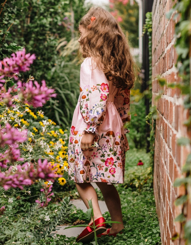 Fleur Harris - 'Toadstool Border' Serene Shirt Dress in Peach