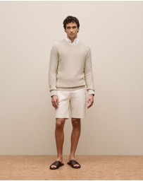 Trenery - Linen Cotton Texture Knit Crew in Flax