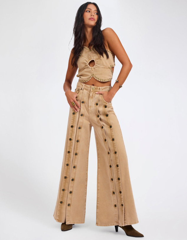 ONE TEASPOON - Hollywoods High Waist Wide Leg Denim Jeans - Warm Tan