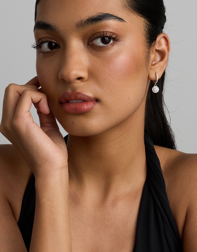 Michael Hill - Round Brilliant Cubic Zirconia Halo Drop Hoop Earrings in Sterling Silver