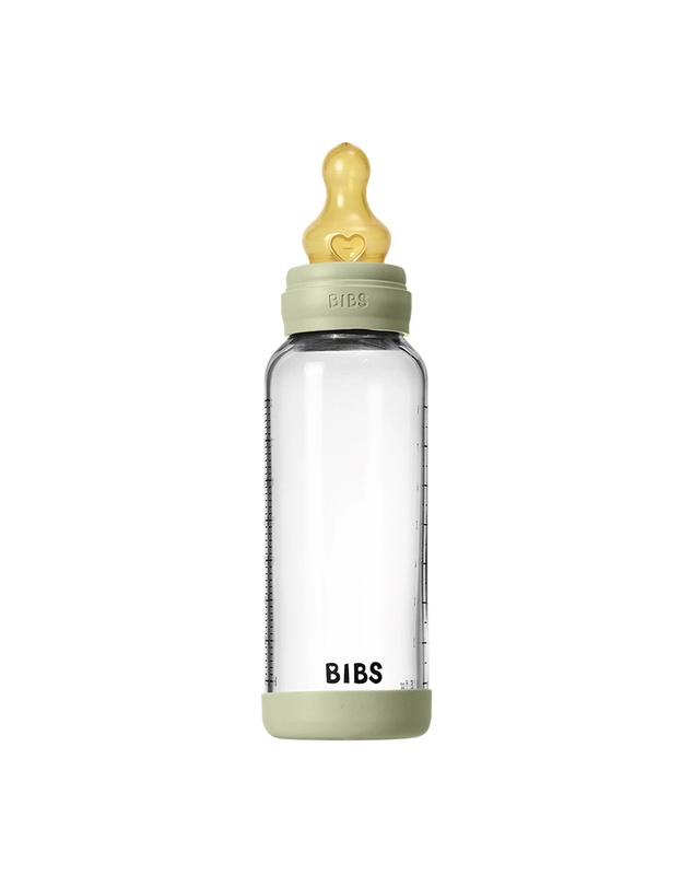 BIBS Denmark - Glass Baby Bottle Latex 1 pack 240 ml Medium Flow Sage