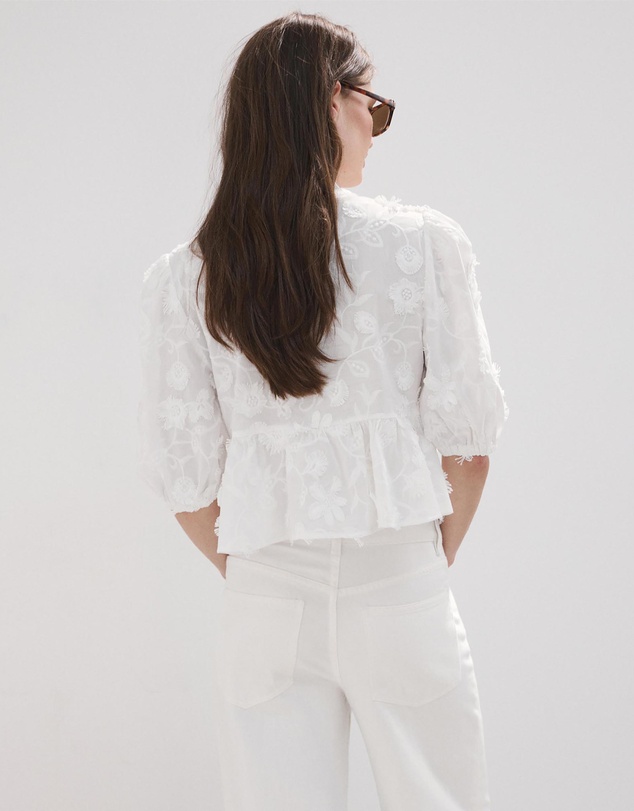 M.N.G - Embroidered Puff-Sleeve Blouse