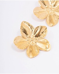 Lovisa - Waterproof Gold Plated Stainless Steel Textured Flower Stud Earrings