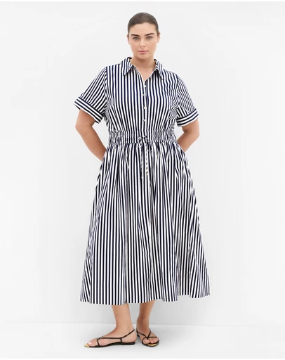 City Chic - Plus size Ayla Stripe Shirt Dress - navy