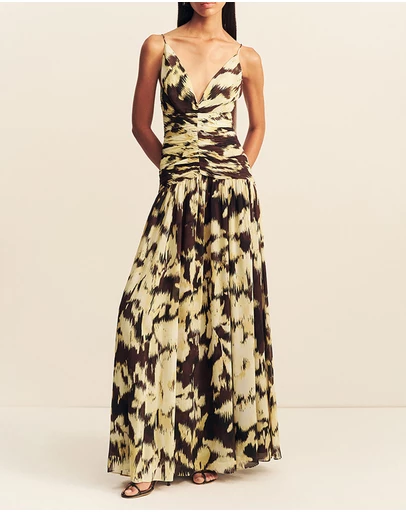 Shona Joy - Benny Plunged Gathered Maxi Dress