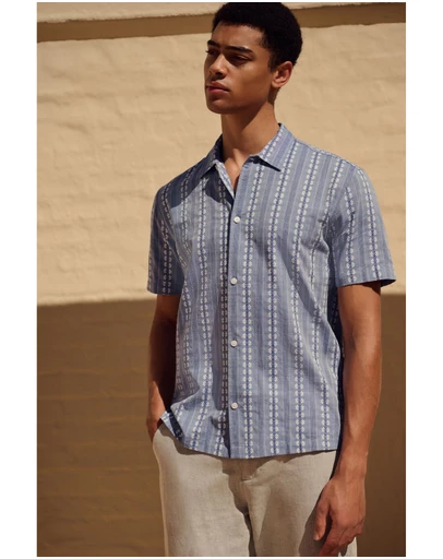 NEXT - Textured Stripe 100% Cotton Short Sleeve Shirt