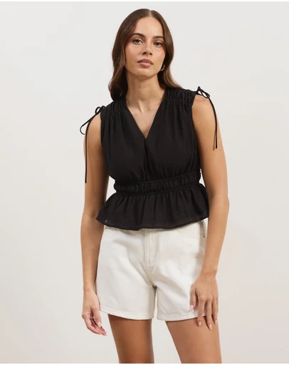 Atmos&Here - Ray Linen Blend Sleeveless Gathered Top