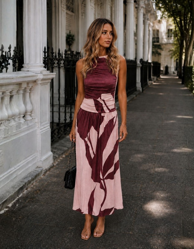 Esther & Co - Balayage Dress - Wine Floral