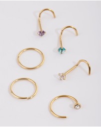 Lovisa - Gold Plated Surgical Steel Pastel Diamante Nose Stud 6-Pack
