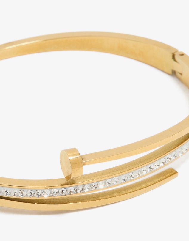 Lovisa - Waterproof Gold Plated Stainless Steel Cubic Zirconia Nail Hinge Bangle
