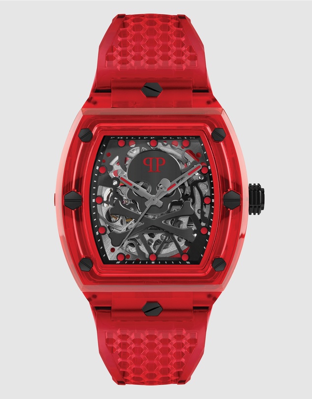 Philipp Plein - The $Keleton Crystal 44mm Black Dial and Red Strap
