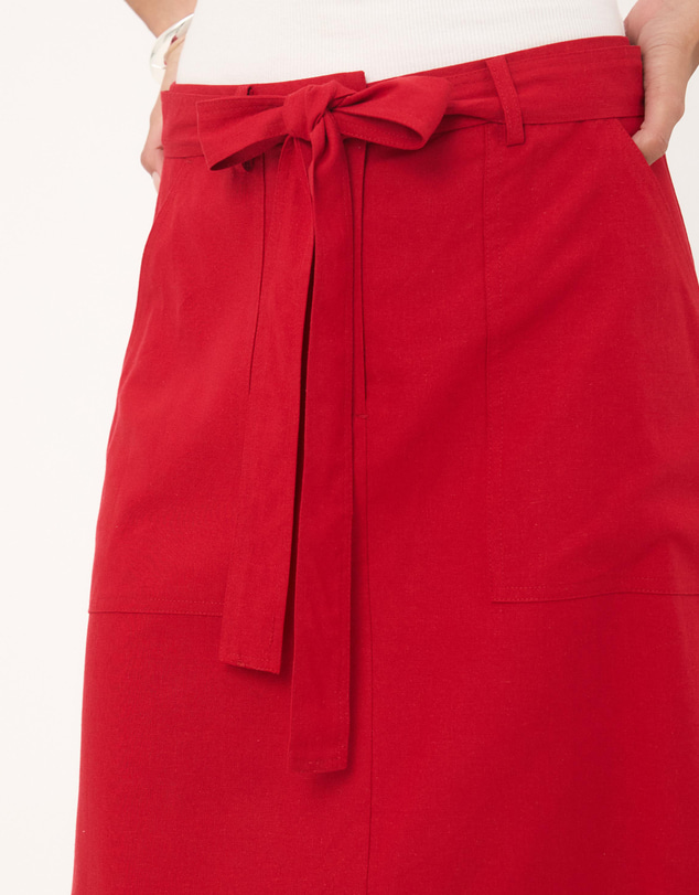 Atmos&Here - Ava Linen Blend Tie Waist Midi Skirt
