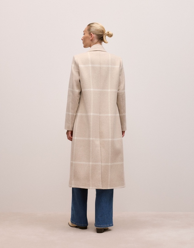 Trenery - Italian Wool Blend Check Coat in Stone
