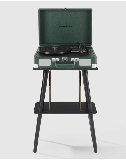 Crosley - Crosley Cruiser Bluetooth Portable Turntable + Crosley Turntable Stand Bundle - Emerald Green