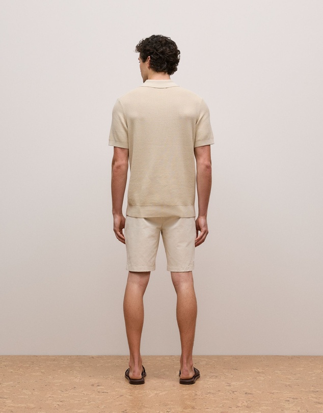 Trenery - Cotton Texture Stitch Polo in Stone