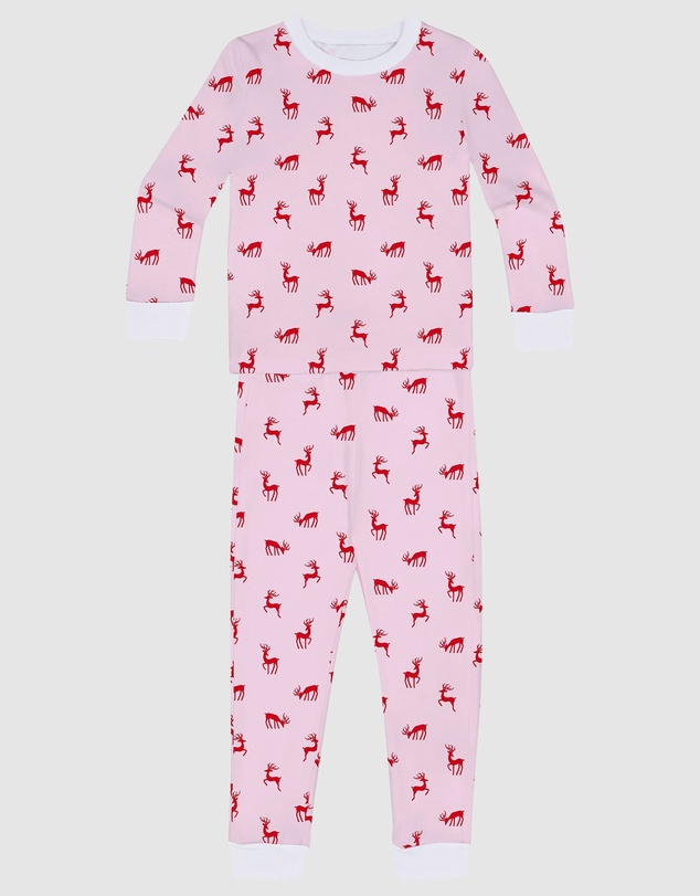 Sant And Abel - Kids Reindeer Pink Long PJ Set