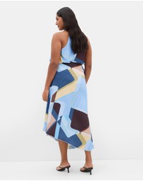 City Chic - Plus size Amaya Abstract Print Pleat Skirt - blue