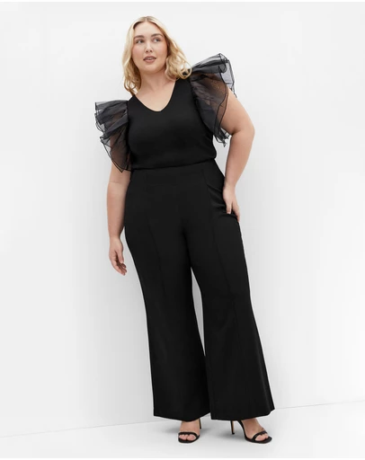 City Chic - Plus size Sierra Ruffle Sleeve Top - black