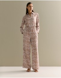 Trenery - Linen Abstract Geo Print Pull On Pant in Hazel