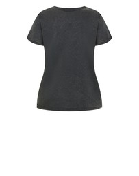 City Chic - Plus size Cuffed Sleeve Bow Tee - charcoal wash