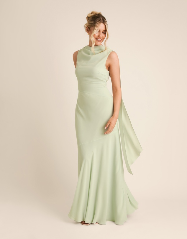 Six Stories - High Cowl Neck Drape Chiffon Bridesmaid Dress