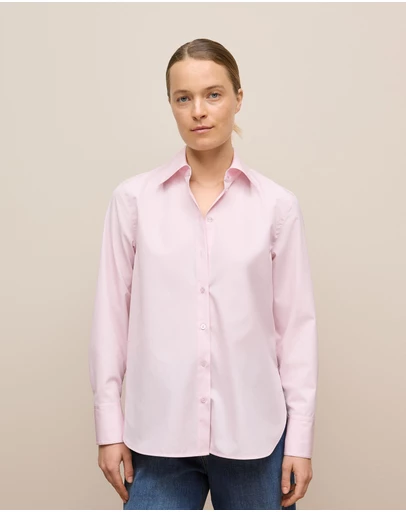 Trenery - Cotton Poplin Long Sleeve Shirt in Light Blush