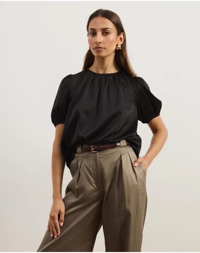 Atmos&Here - Everly Satin Puff Sleeve Blouse