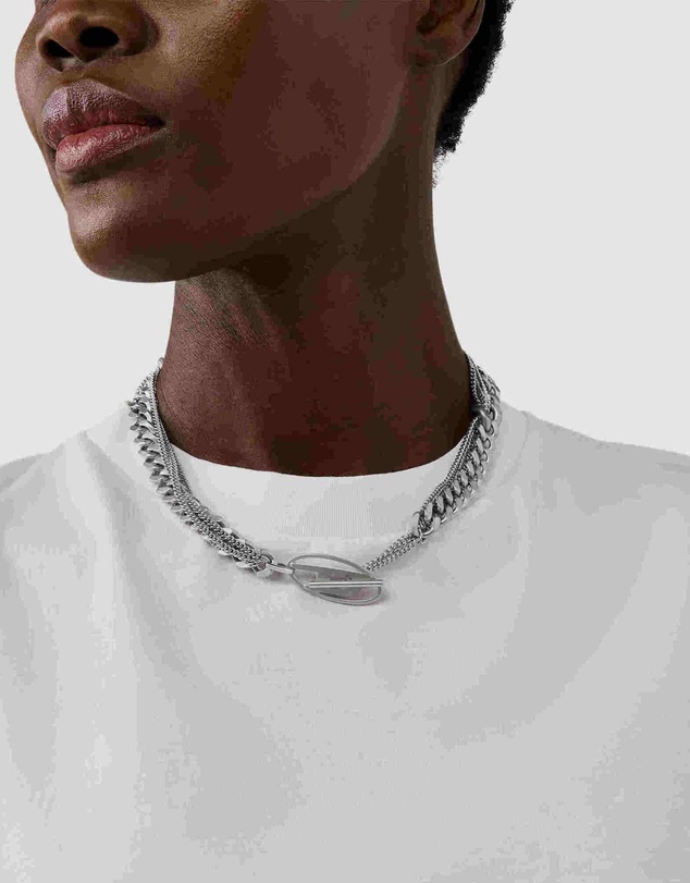 Diesel - Oval D Logo Silver Tone Necklace