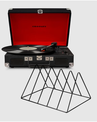 Crosley - Crosley Cruiser Bluetooth Portable Turntable - Black + Gadhouse Vinyl Rack Bundle - Black
