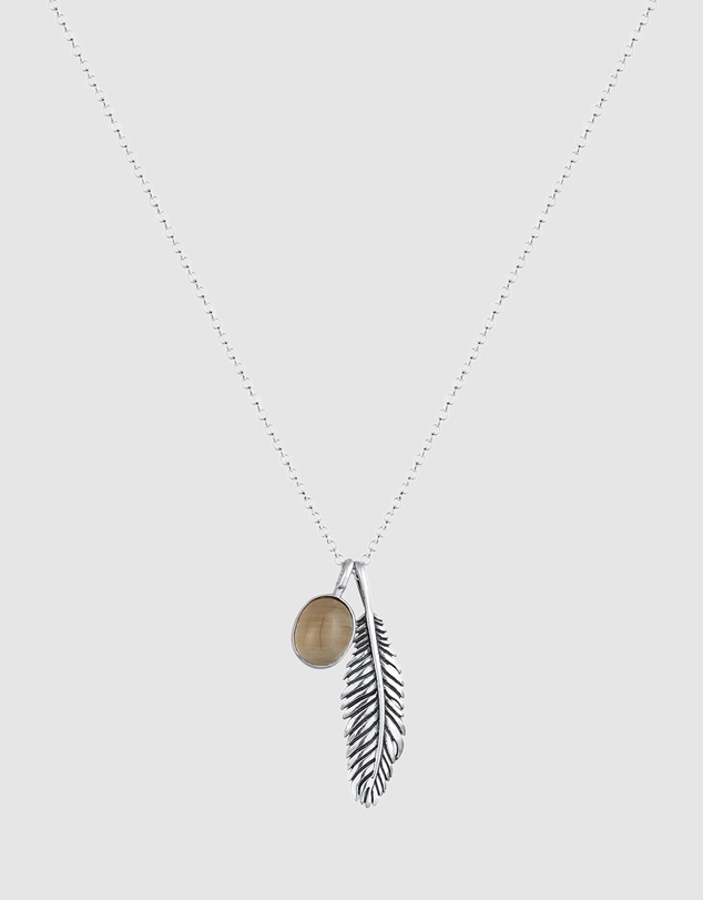 Kuzzoi - ICONIC EXCLUSIVE - Long Necklace with Feather Pendant in Oxidised 925 Sterling Silver