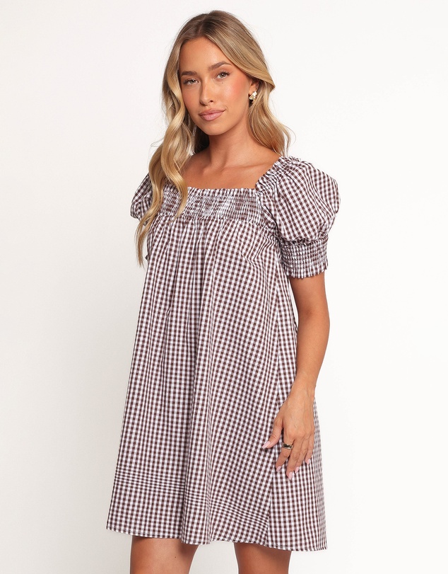 Petal & Pup - Kennedy Smock Mini Dress - Chocolate Gingham