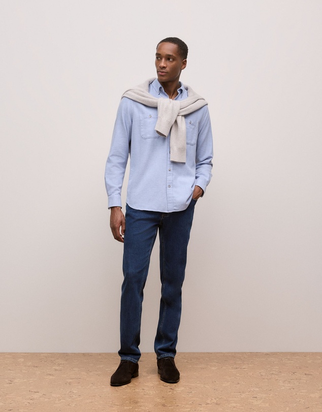 Trenery - Brushed Cotton Melange Shirt in Steel Blue