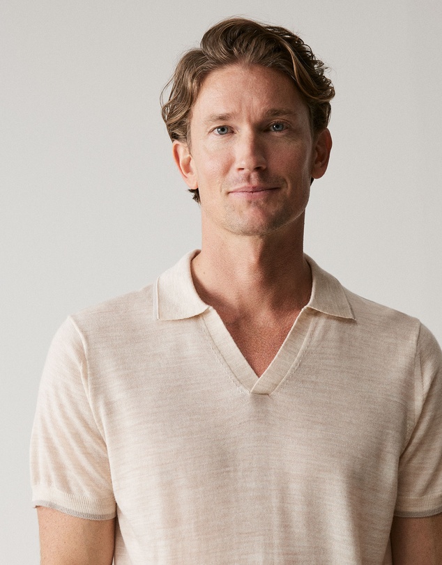 Trenery - Merino Knit Polo in Oatmeal