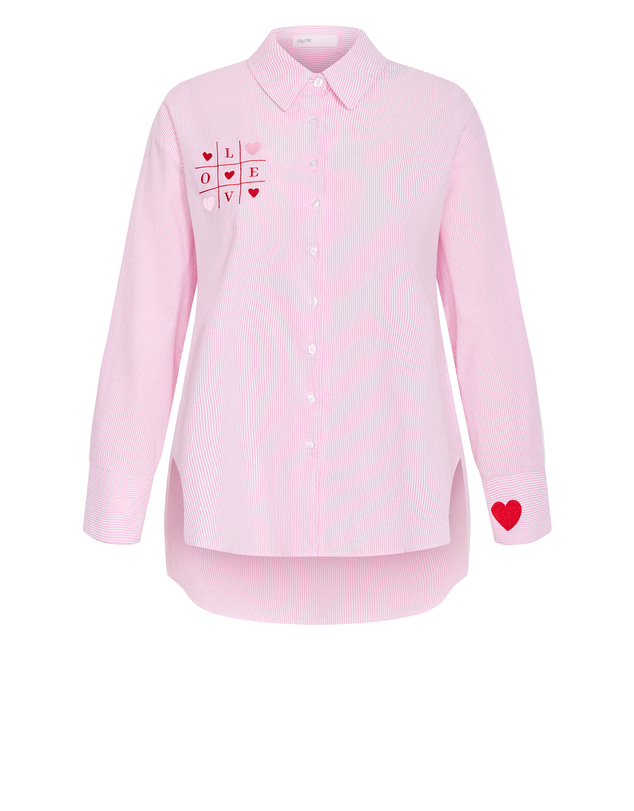 City Chic - Plus size My Heart Stripe Cotton Shirt - pink