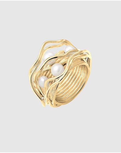 Elli Jewelry - Ring with Cultured Freshwater Pearls 925 Sterling Silver Gold Plated