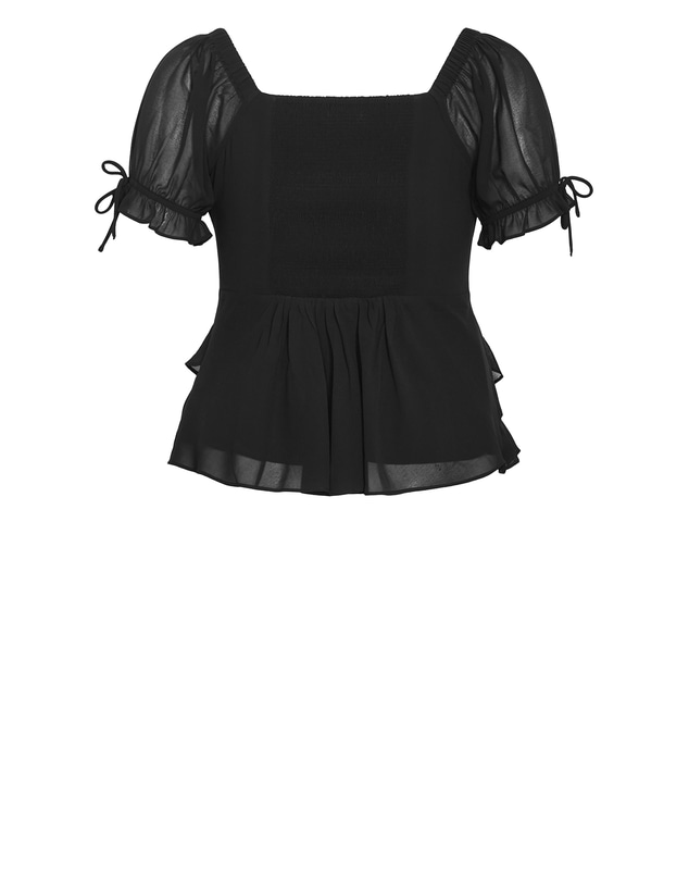 City Chic - Plus size Shayla Short Sleeve Frill Top - black