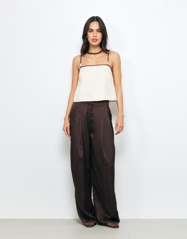 AERE - Nela Bead Linen Crop Top