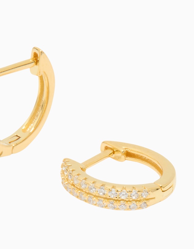 Lovisa - Gold Plated Sterling Silver Double Row Cubic Zirconia Huggie Earrings