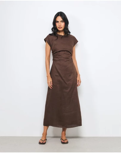 AERE - Amel Ruched Extended Sleeve Midi Dress