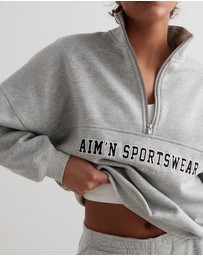 Aim'n - Varsity Blocked Half-Zip Sweater