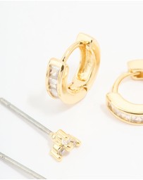 Lovisa - Gold Plated Cubic Zirconia Stud & Huggie Earrings 2-Pack