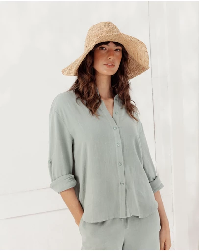 Morgan & Taylor - Arlo Crochet Raffia Wide-Brim Fedora in Natural Beige