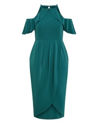 City Chic - Plus size Love Siren Ruffle Shoulder Dress - forest green