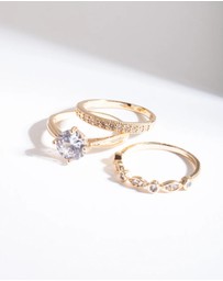 Lovisa - Gold Round Cubic Zirconia Ring Stack