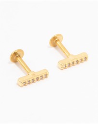 Lovisa - Gold Plated Surgical Steel Cubic Zirconia Bar Flat Backs 2-Pack