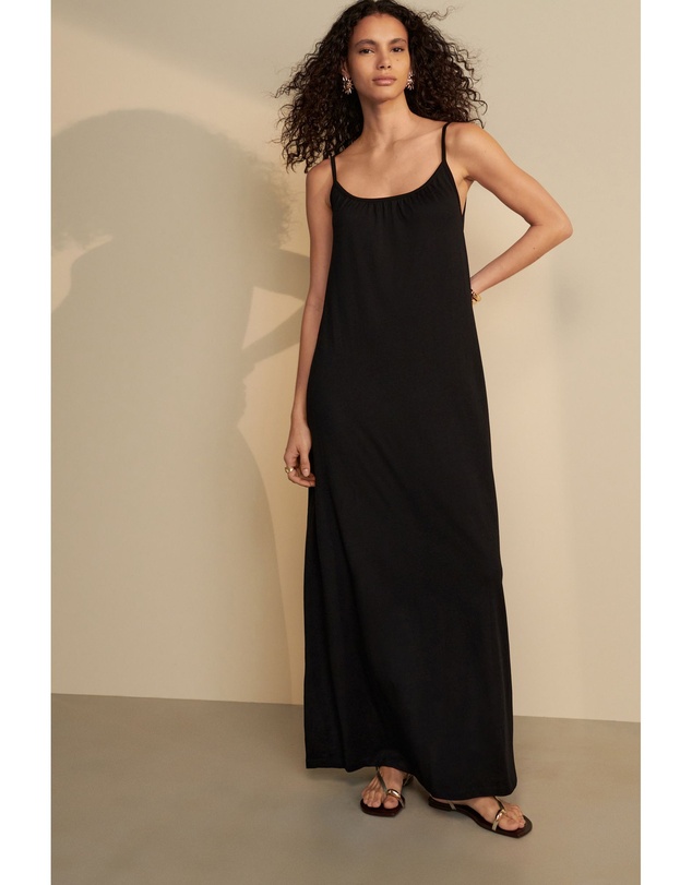 NEXT - Maxi Length Trapeze Shape Ruched Neckline Thin Vest Strap Dress