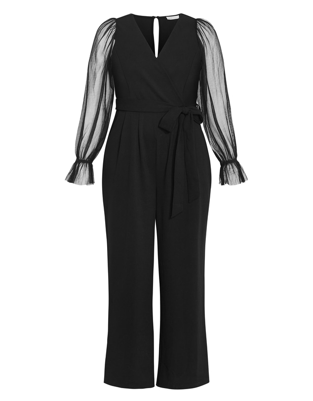 City Chic - Plus size Alannah Mesh Sleeve Jumpsuit - black