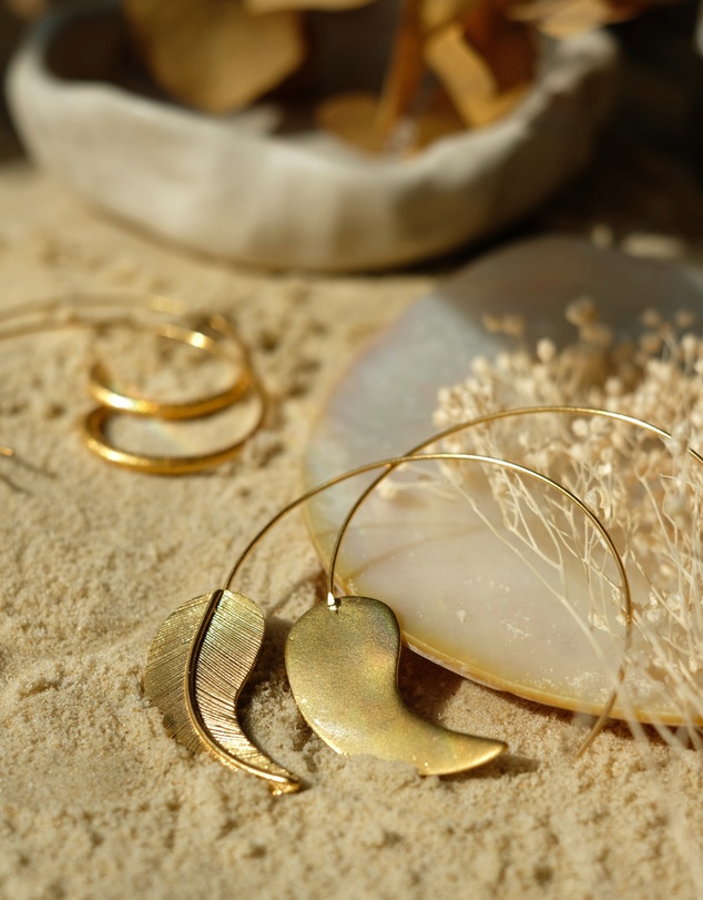 Ottoman Hands - Gold Feather Pull Through Hoop Earrings