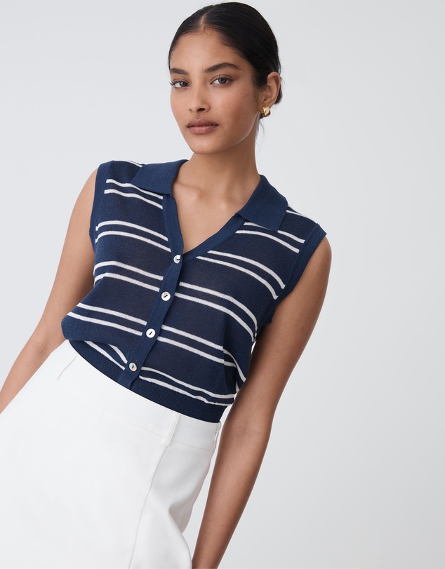 Forcast - Kaia Striped Collared Top
